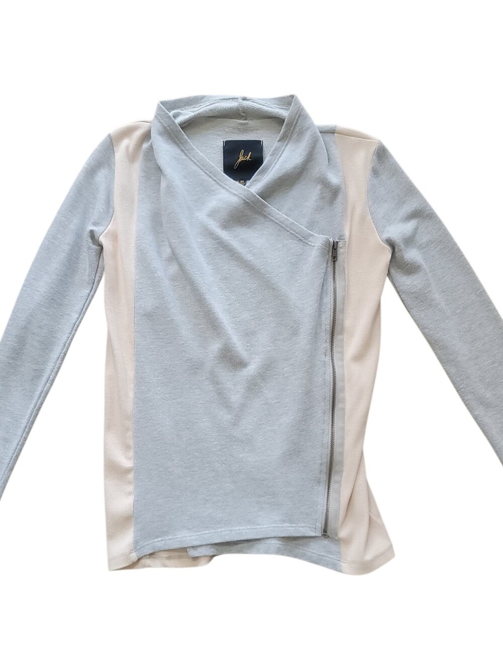 Jack by BB Dakota Women's XS Grey Cream Moto Sweatshirt Jacket Asymmetric Zip